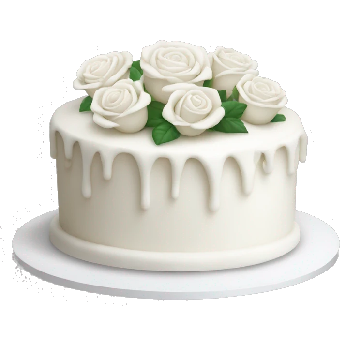 All white birthday cake with white roses emoji