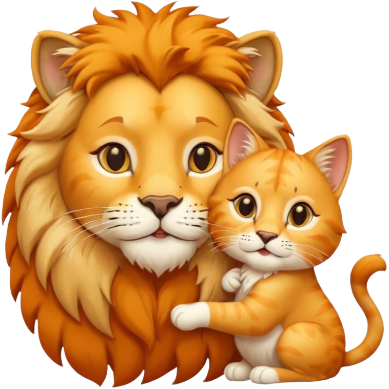 Animal Gato tocando las orejas de un leon emoji