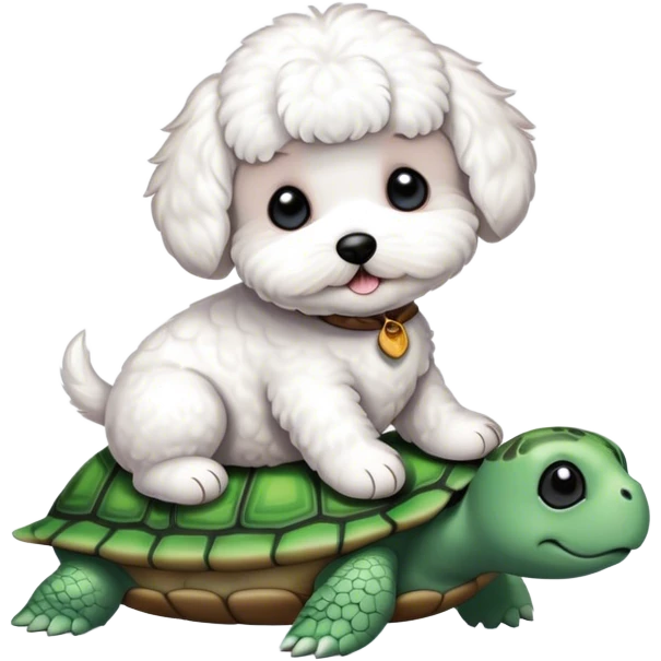 Short hair Bichon sitting on a turtle emoji