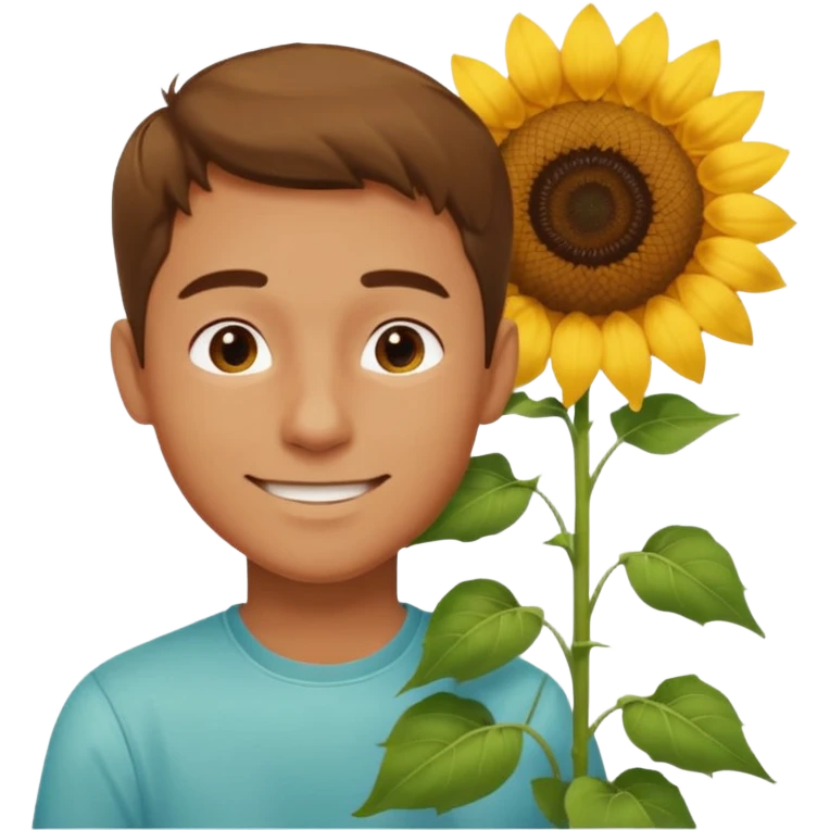Man smelling sunflower with gentle smile, half body emoji