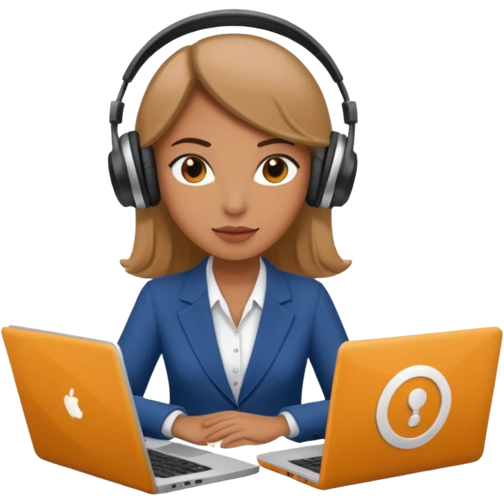 super busy female with laptop and headphones do not disturb emoji