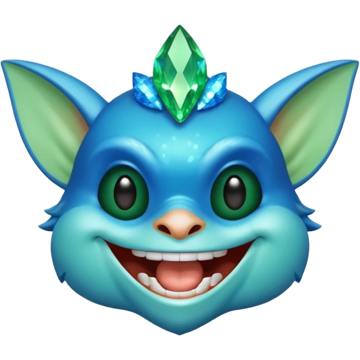 blue gremlin with sparkles, laughing face emoji