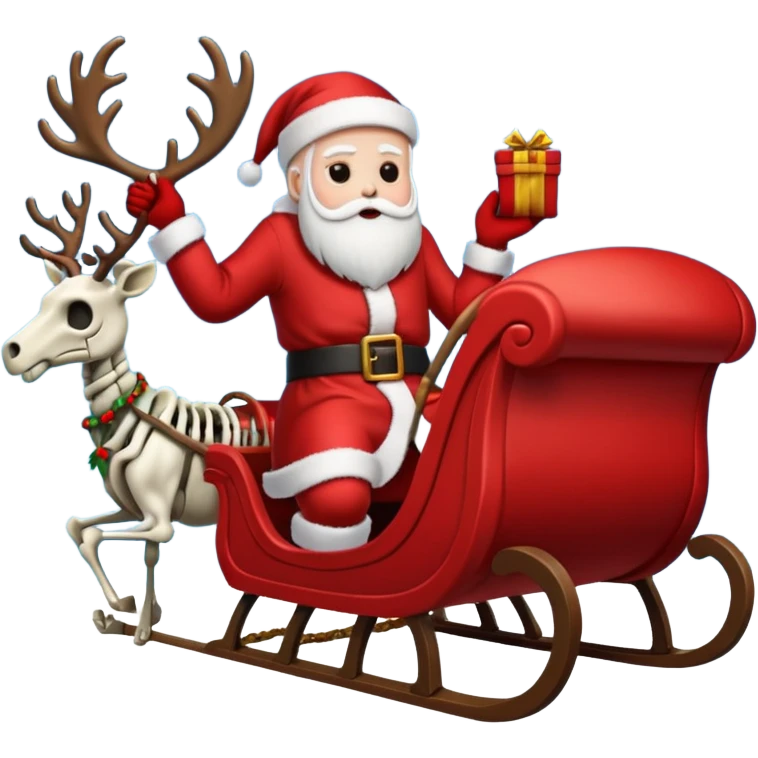 the Grim reaper dressed as Santa with a sleigh and reindeer as skeletons emoji