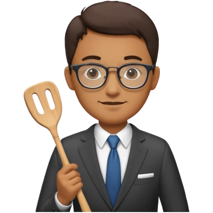 man standing with glasses wearing a suit and holding a spatula emoji
