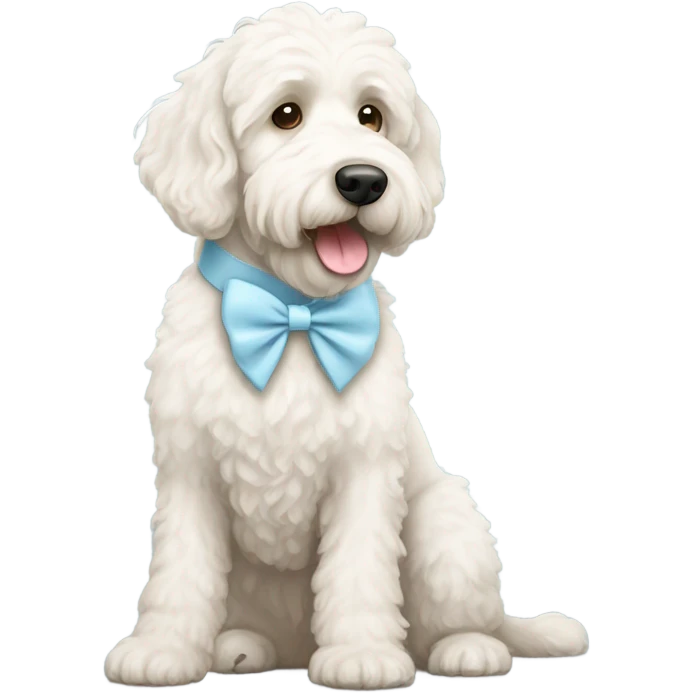 Labradoodle white with light blue bow collar  emoji