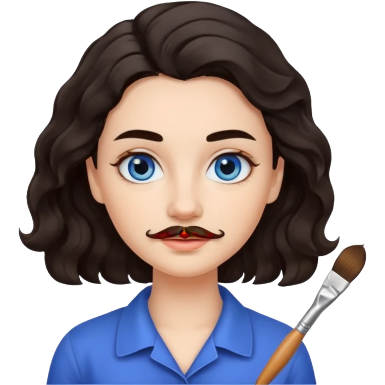 Girl oval face with fair skin. His eyes were blue, and his eyebrows were dark and somewhat bushy. Above his upper lip he wore a small brush-like moustache, known as a "His hair was dark  emoji