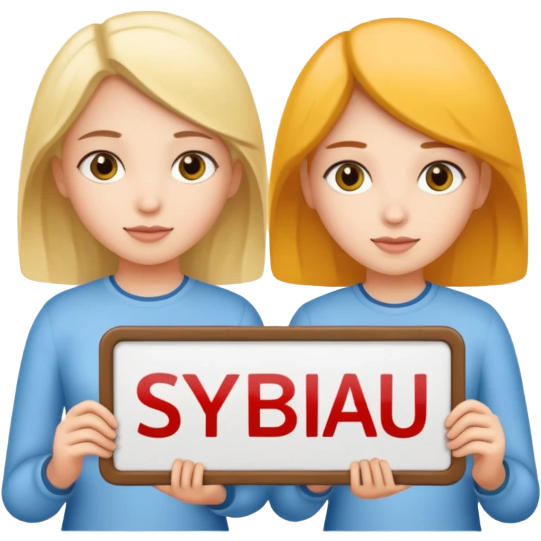 Realistic picture of 2 girls holding a sign that says SYBAU emoji