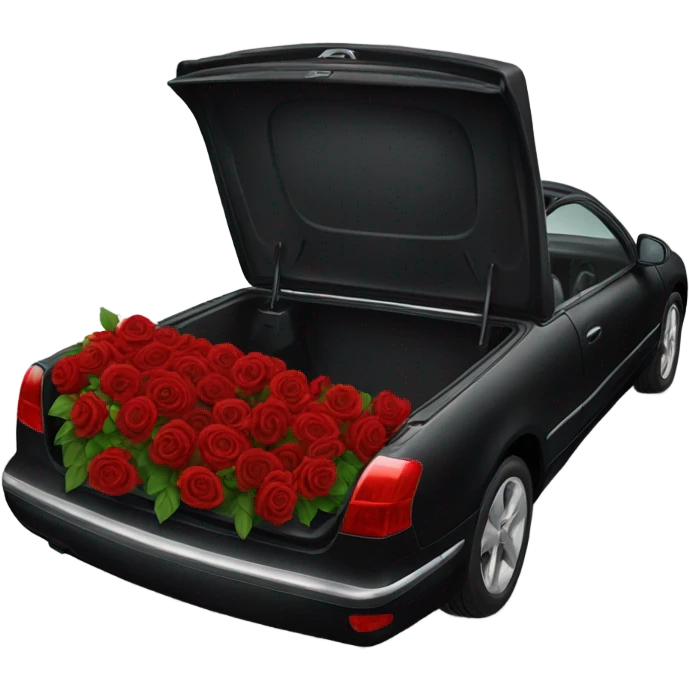 black open car trunk with red roses left in it emoji