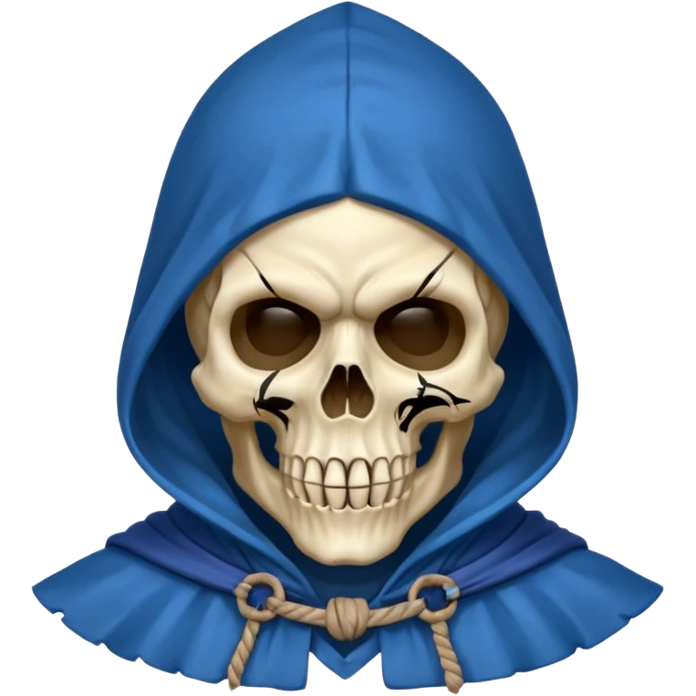 pirate skull wearing blue hood and cloak and mask emoji