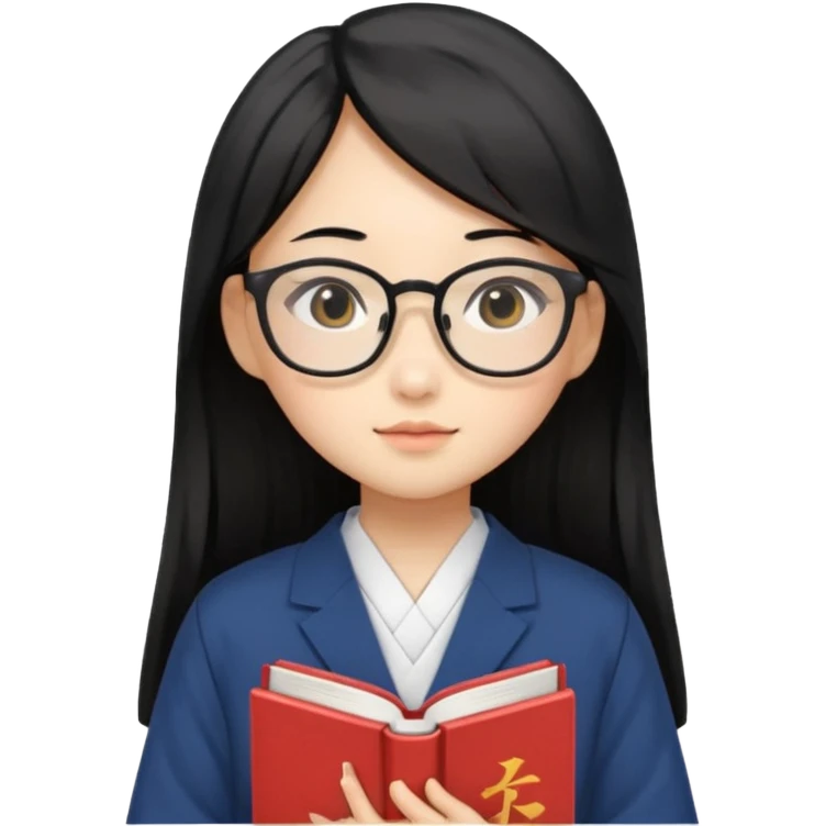 A student, asian girl, long black hair, wearing glasses, japanese uniform, hold book in front of their chest emoji
