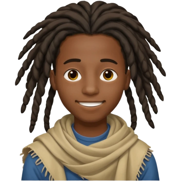 make me a black darkskin doctor with mid head lenght dreads, he is a teen, no face hair, make him happy, make his dreads drape in his face emoji