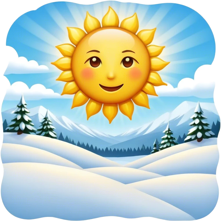 Freezing sun in the sky over a snowy field emoji