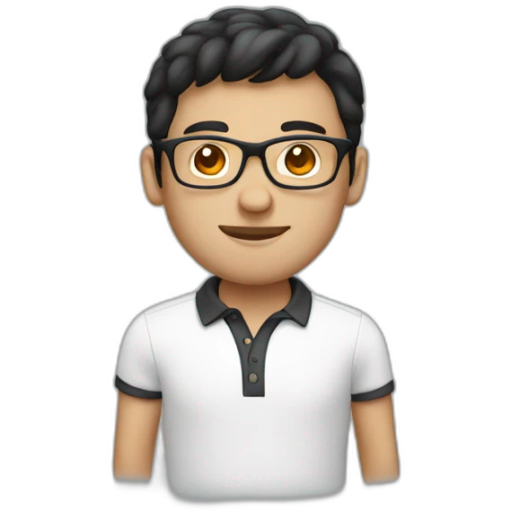 guy with dark hair, a white polo and glasses emoji