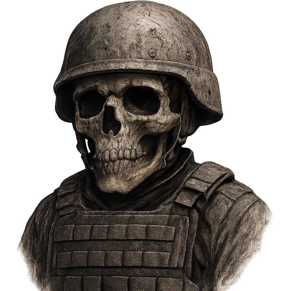 skull in a bulletproof vest and combat helmet, gritty and realistic, no background emoji