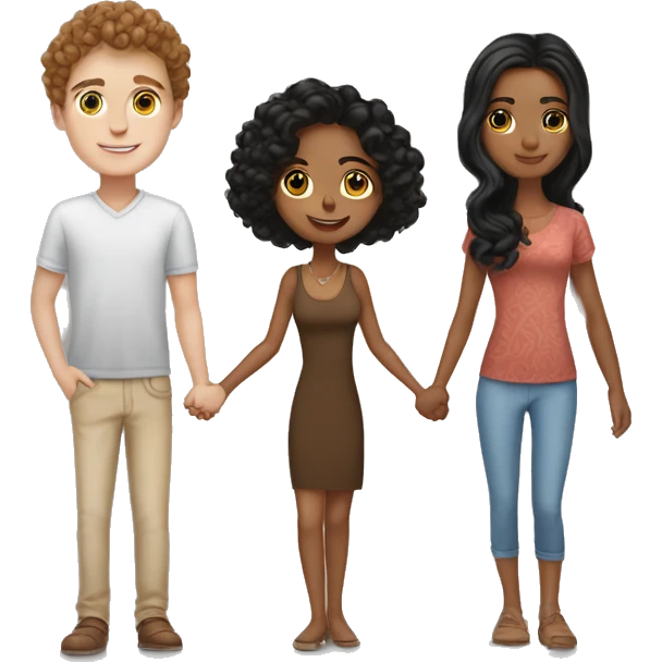 Brown curly Shoulder length hair white boy holding hands with short black wavy hair Latina women  emoji