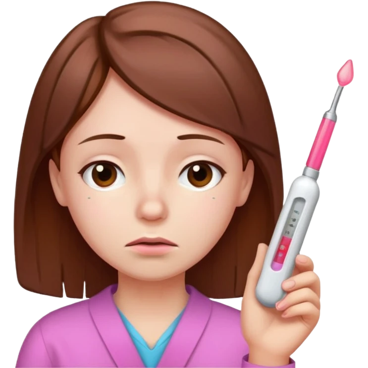 dolor de cabeza, garganta y un termómetro rosita con cabello marrón emoji