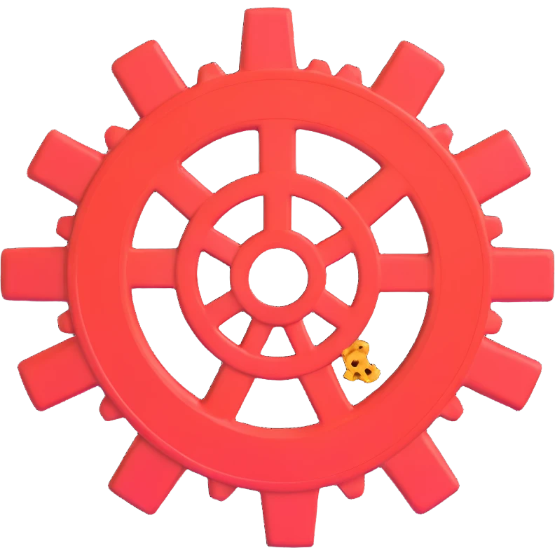 A broken gear with missing teeth and a warning symbol emoji