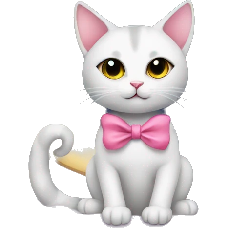 cat sitting on the moon with pink bow emoji