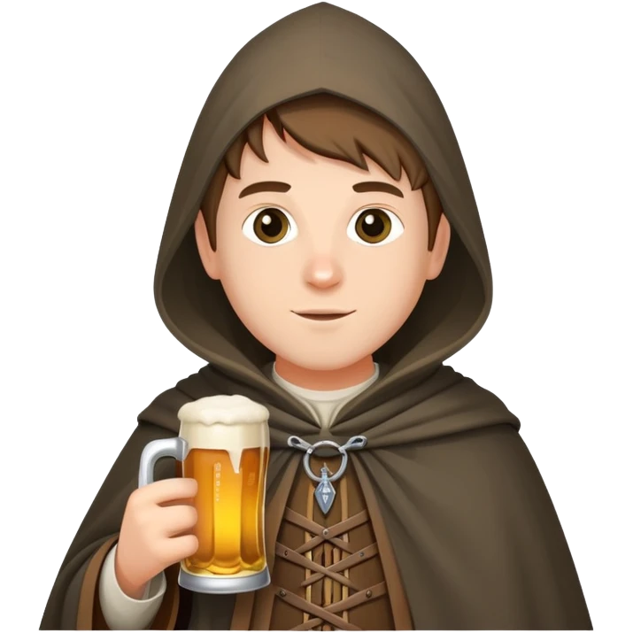 young medieval pilgrim with cloak and beer bottle emoji