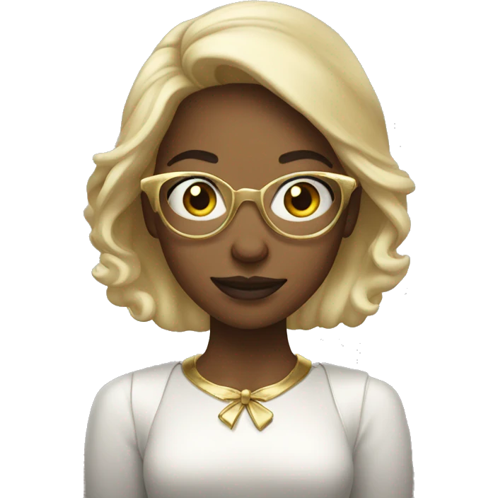 christmas girl with gold glasses holding an iPhone emoji