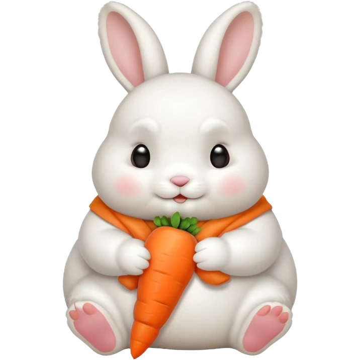A chubby bunny thats cute and cuddly eating a mini carrot emoji