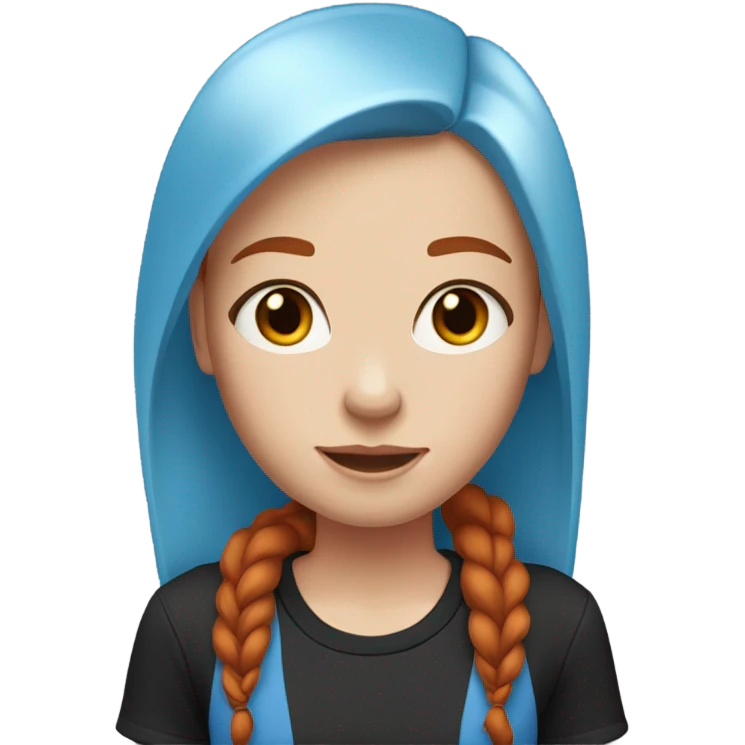 make a red-haired girl with straight, medium-length hair, pale blue eyes, freckles, red eyebrows and a black T-shirt emoji