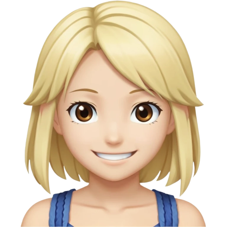 Smiling Lucy Heartfilia from Fairy Tail with blonde hair and brown eyes emoji