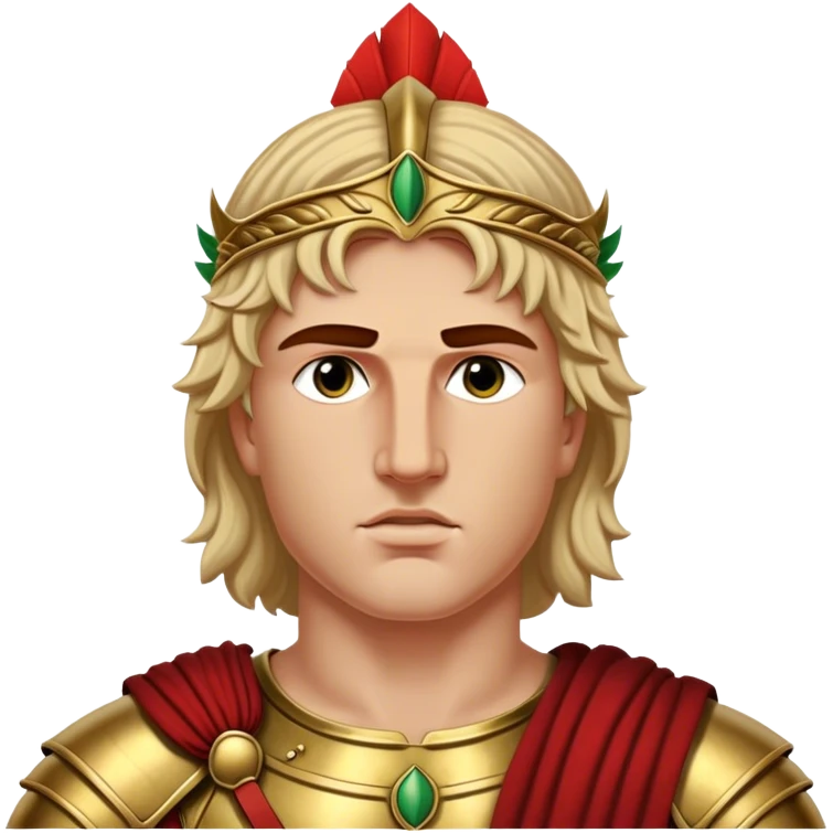 Cinematic Realistic portrait of Alexander the Great, depicted with photorealistic detail as a commanding historical conqueror, featuring sharp, lifelike facial features, meticulously rendered ancient Macedonian armor, and a laurel wreath, illuminated by natural, dramatic lighting that highlights his youthful determination and legendary presence. emoji