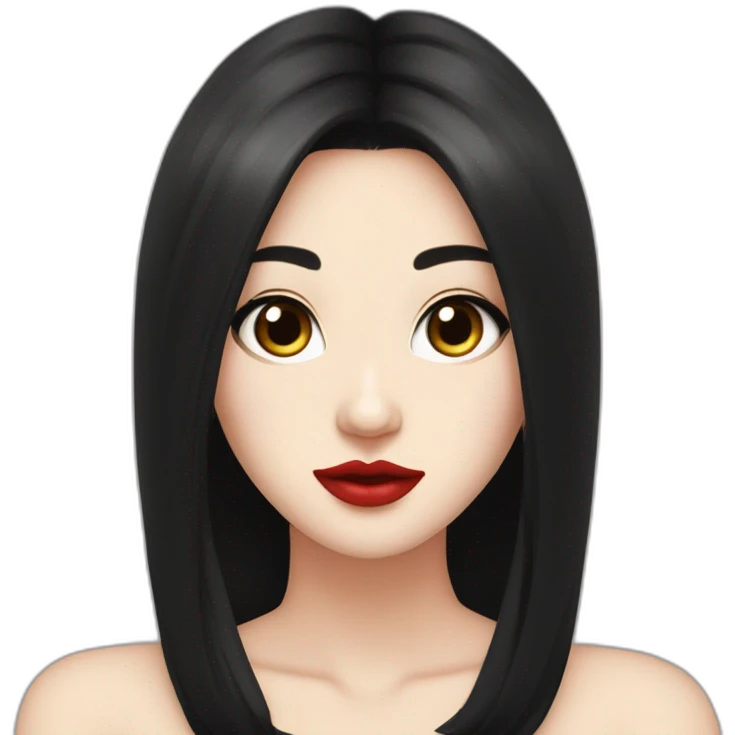 Beautiful young woman,Black hair,long hair,White skin,oval face,big eyes,Blackeyes,Redlips,Chinese emoji