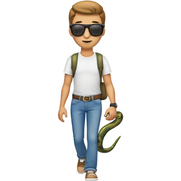 anthropomorphised snake wearing jeans, t-shirt, sunglasses, walking upright emoji