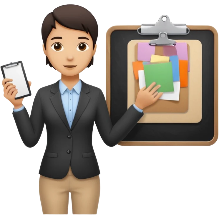 Minimalistic flat vector icon, iOS style, thin black contour on white background. Person silhouette with a project board (kanban/task board) behind. No text, no shadows.
 emoji