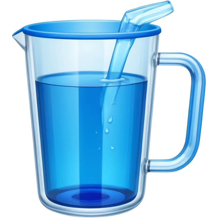 A large clear glass mug with a bright blue liquid inside. Mug had no curve to it, up and down with ridges. Similar to a beer mug. For a drink called a trashcan emoji