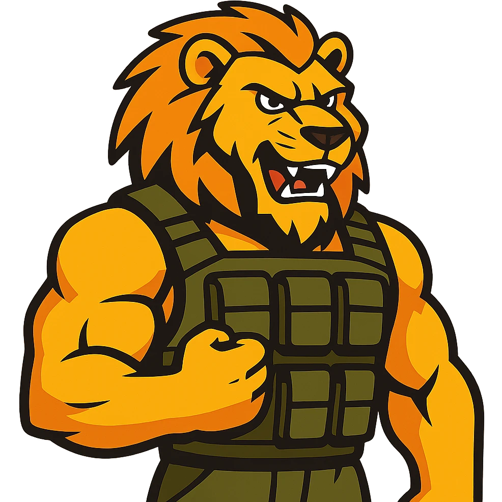 muscular lion wearing a military vest emoji