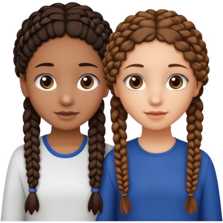 2 girl best friends. One is black with braids and brown eyes. One is white with curly brown hair with brown eyes no braids emoji