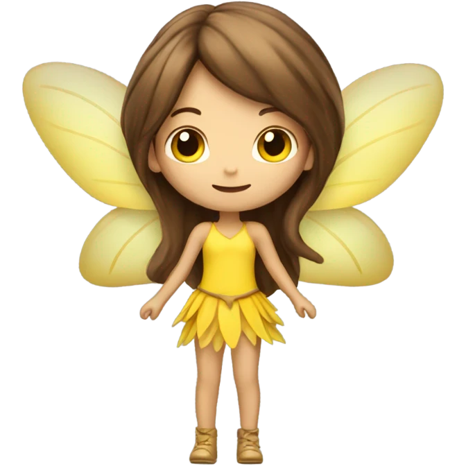 long brown hair Pixie fairy with yellow wings and wand  emoji