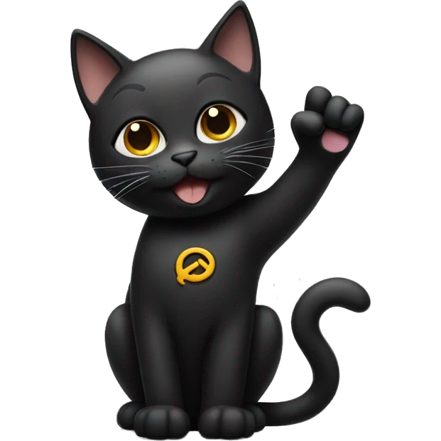 Black cat showing a peace sign with its paw emoji