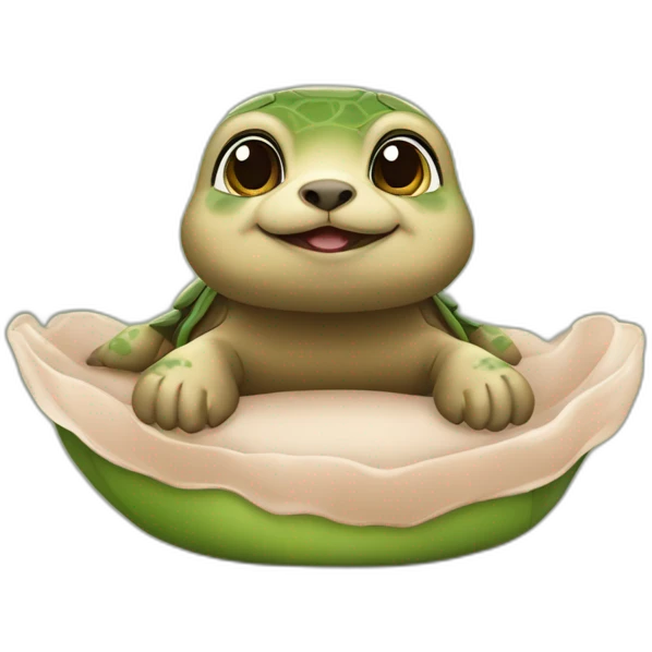 Bébé tortue sur un bébé loutre emoji