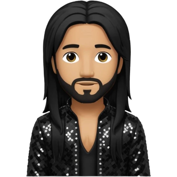 Omarion with long black hair, black sequin outfit emoji