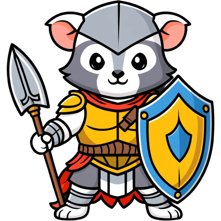 possum dressed as the Greek god Achilles, wearing ancient Greek armor, helmet with plume, holding a shield and spear, heroic pose emoji