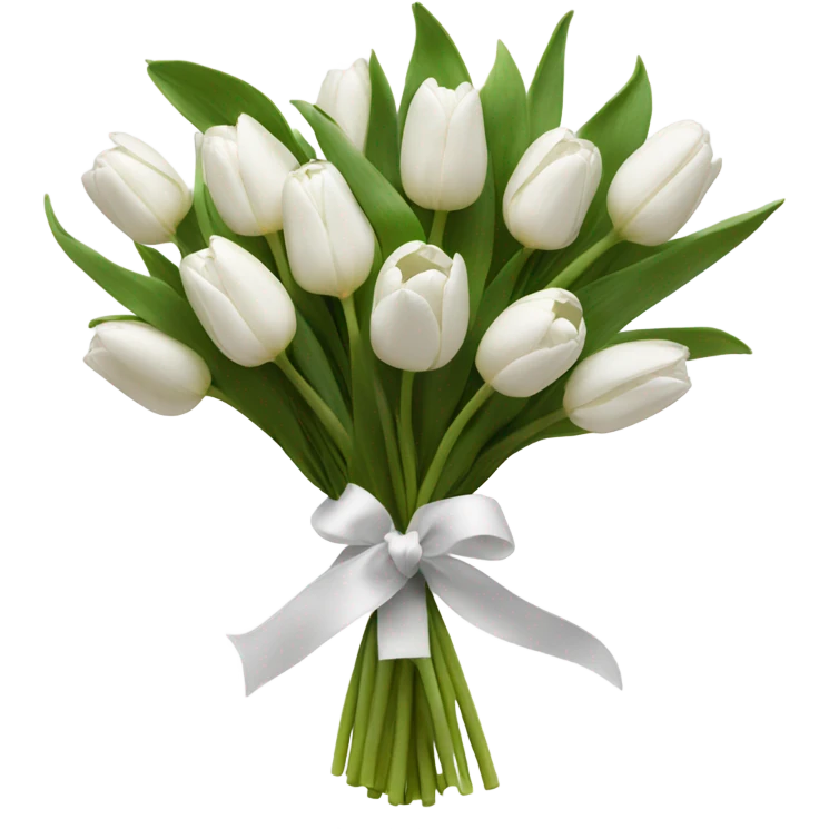 White bouquet of tulips tied with white ribbon  emoji