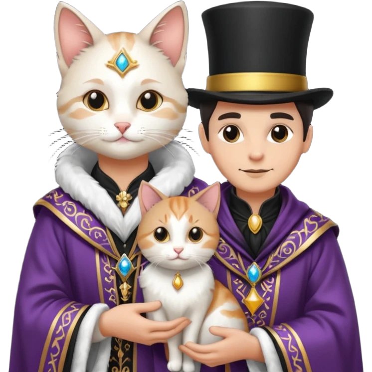 magician couple and their pet cat emoji