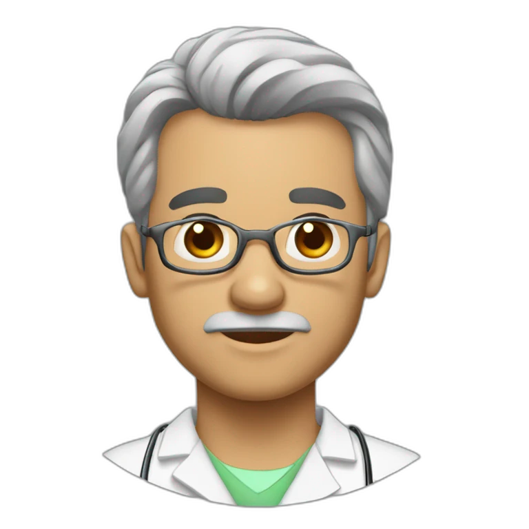 Homem moreno careca medico emoji