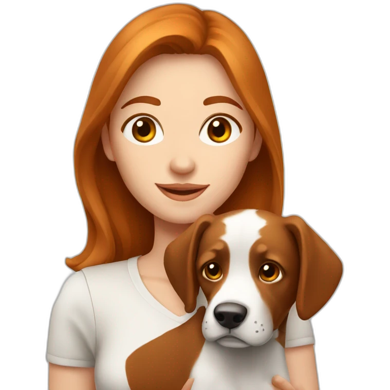 Femme rousse avec son chien blanc et marron emoji