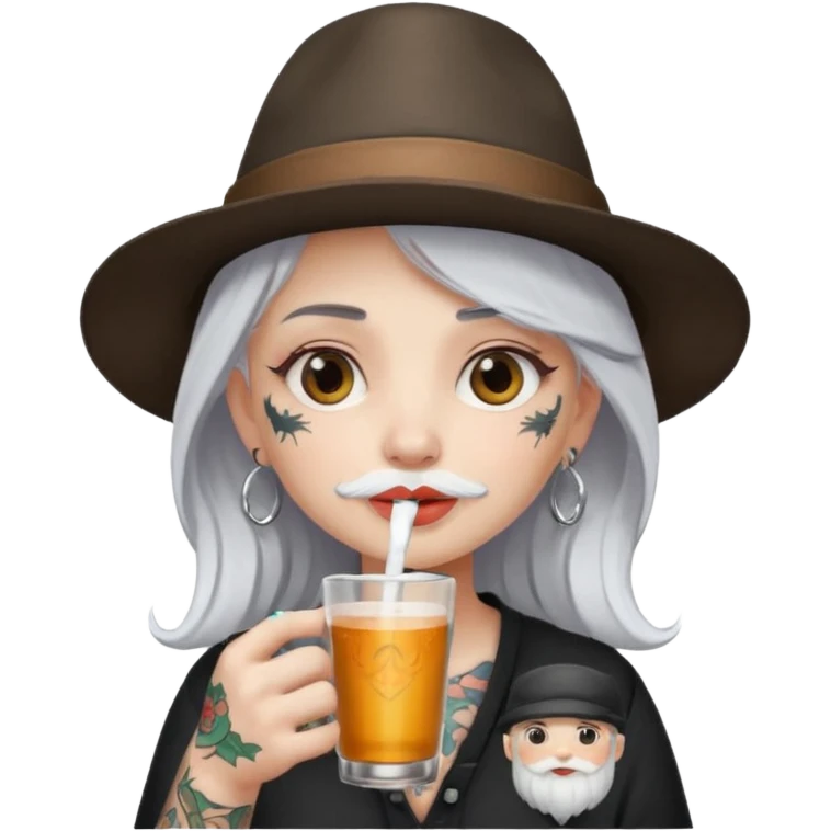  tatoo girl Drink holders with hat white hair white bearded  emoji