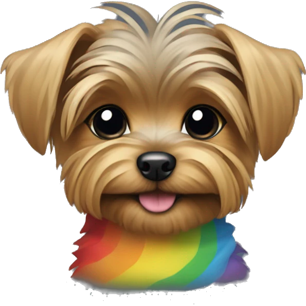 Yorkshire Terrier puppy in a rainbow T-shirt emoji