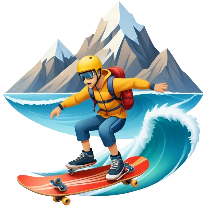 A bold emblem featuring a combination of symbols representing various extreme sports, like a mountain peak, a skateboard, a parachute, and a wave. The design is dynamic and sharp, capturing the thrill and adventure of extreme sports, with a strong, energetic vibe. emoji