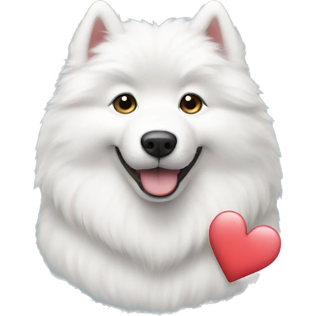 A samoyed dog shows a heart with a paw emoji