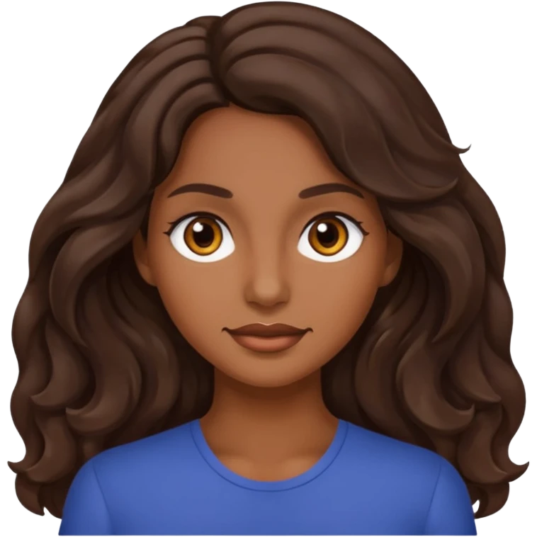 mujer trigueña oscura ,  pelo ondulado,  pelo largo  color marron oscuro, ojos marrones oscuro emoji
