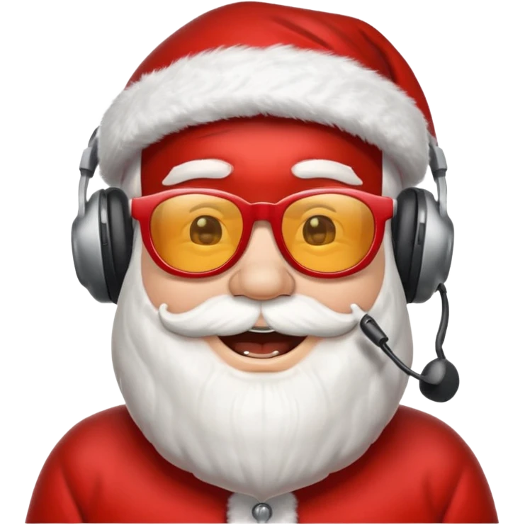 santa klaus with sunglasses with big smile with headphones emoji