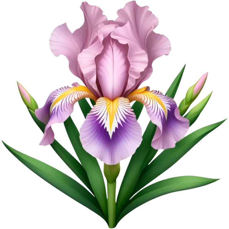 big bouquet Soft Pink Iris, luxuriant, leaf, bud emoji